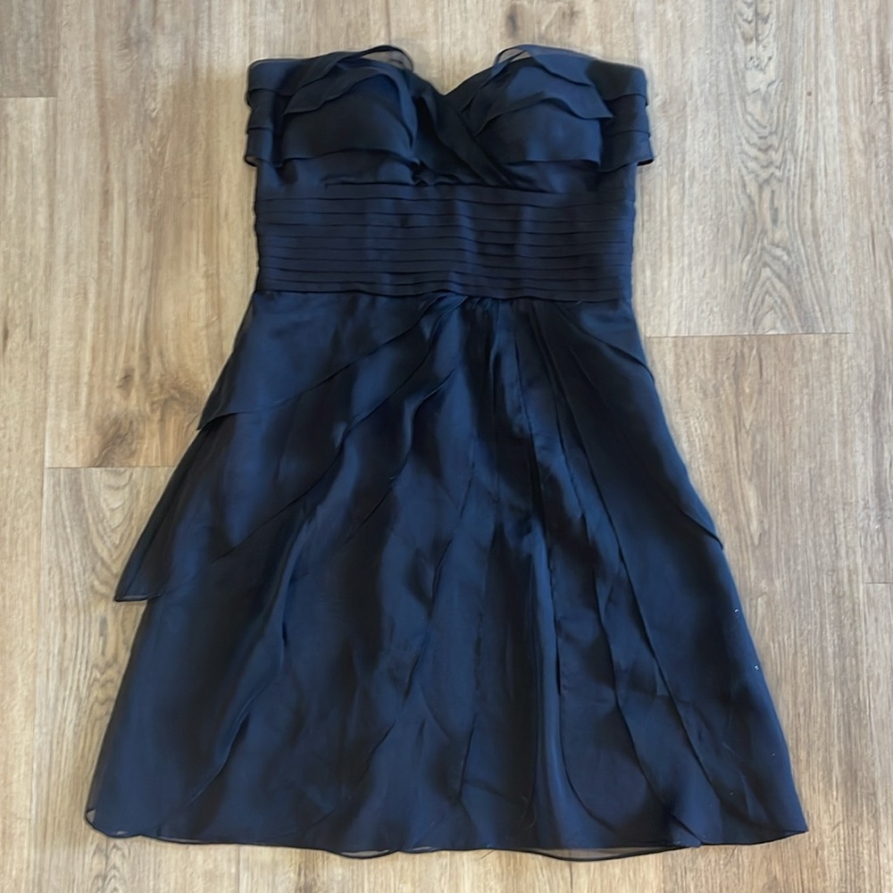 Adrianna Papell Evening Black Strapless dress with soft ruffles that cascades
